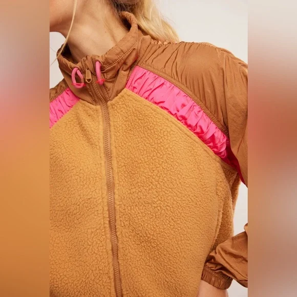 Free people Amelia zip up fleece - Camel/Malibu Combo - Picture 3 of 3